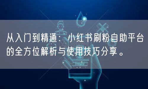 从入门到精通:小红书刷粉自助平台的全方位解析与使用技巧分享。